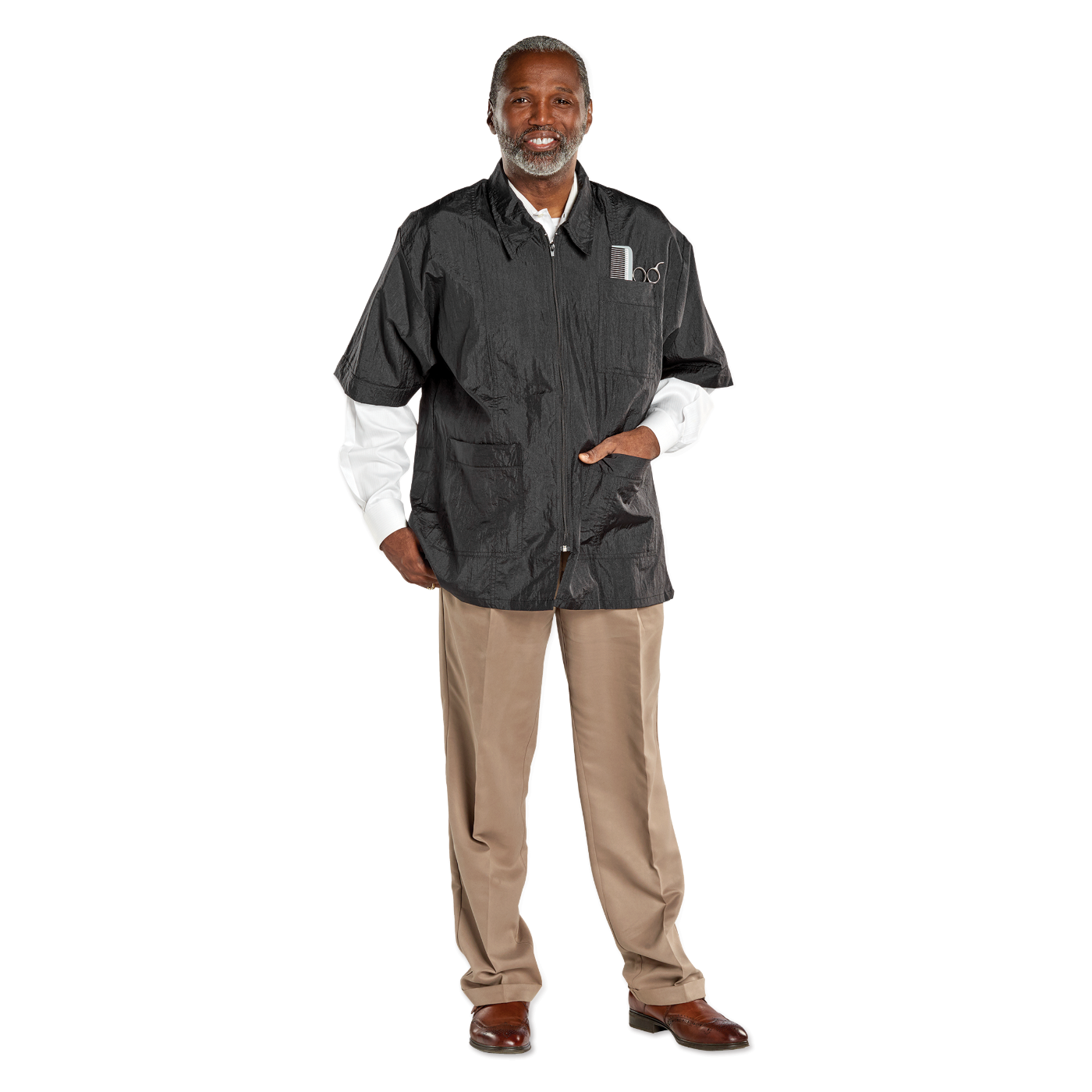 Scalpmaster Barber Crinkle Nylon Barber Jacket with 3 Pockets - XL #4066