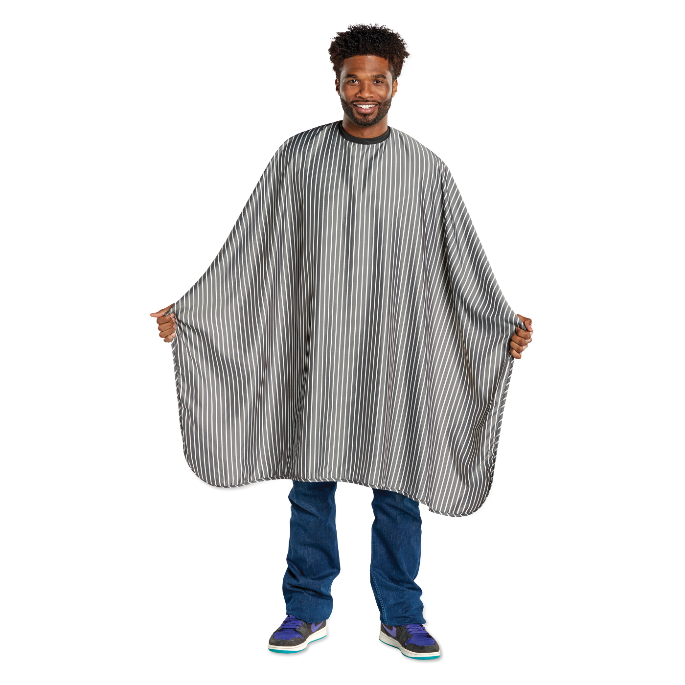 Scalpmaster Barber Striped Barber Cape - Charcoal/White #4122