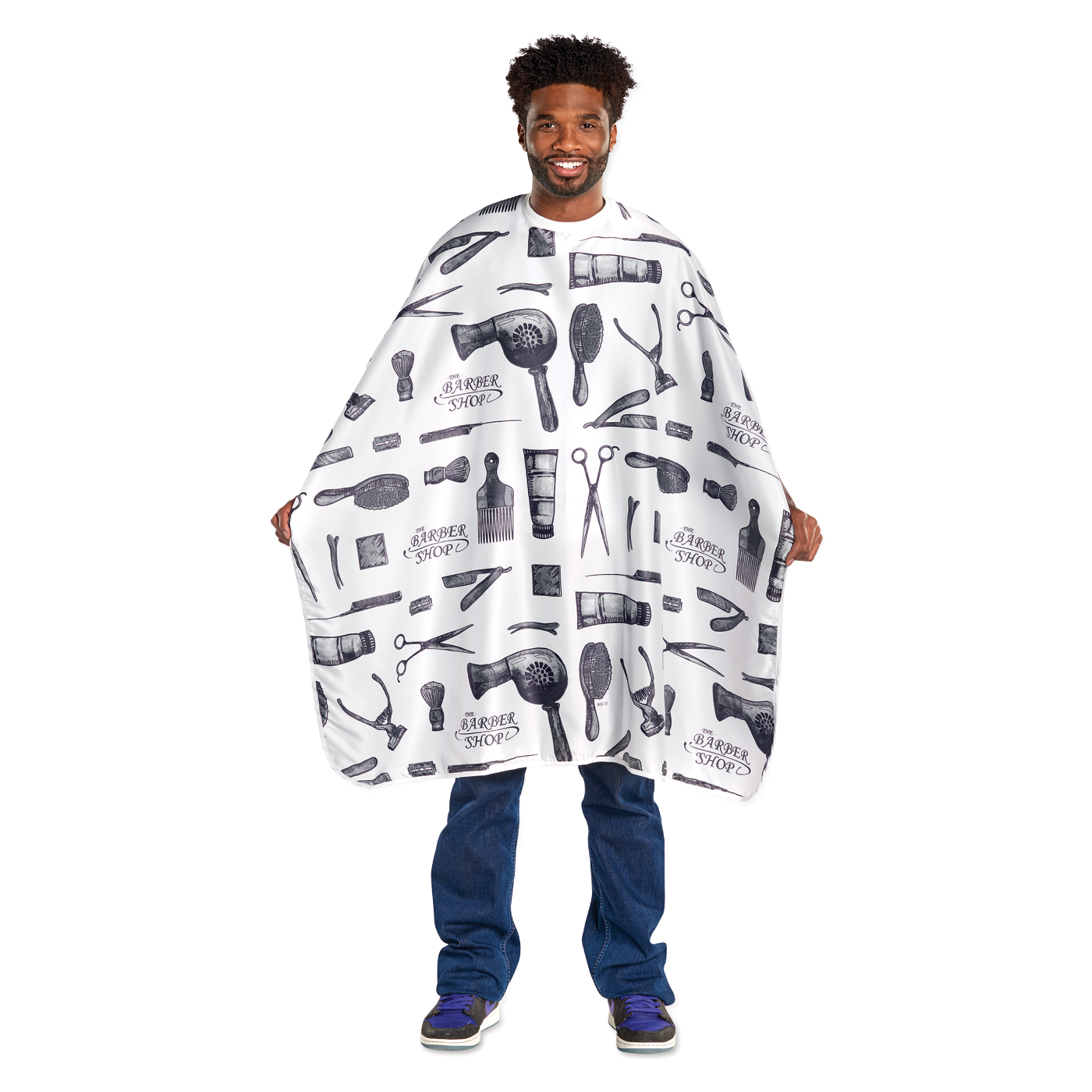 Scalpmaster Barber Barber Print Styling Cape - White #4132