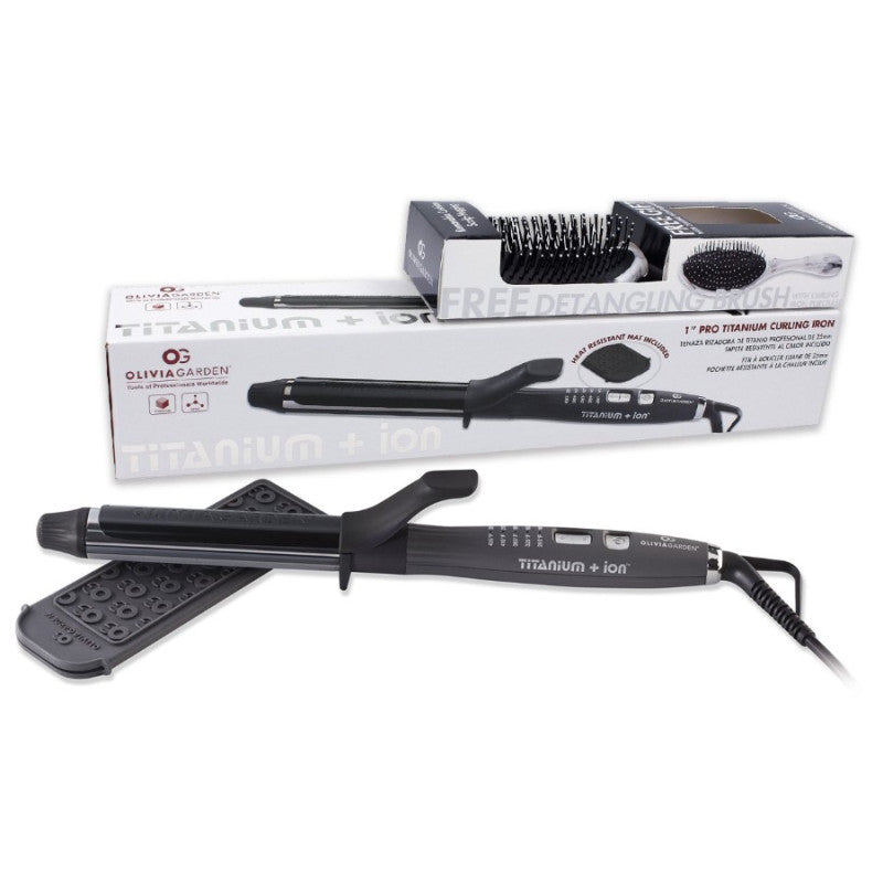 #ta-cu100dl01 Olivia Garden Pro 1" Titanium Curling Iron W/ Free Detangling Brush