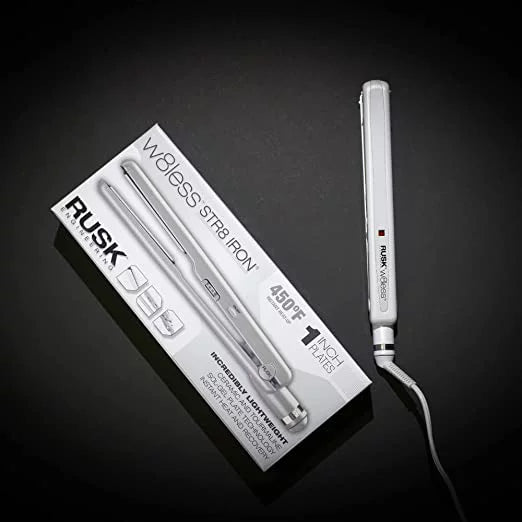 Rusk W8less Str8 Iron Ceramic and Tourmaline Hair Straightening Flat Iron, White, 1"