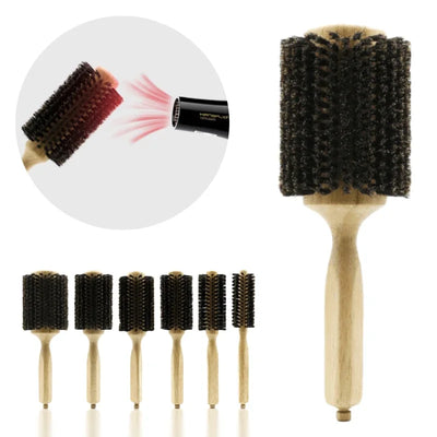 6 Sizes Wood Handle Boar Bristles Round Brush Removable Tail Professional Barber Salon Hairdressing Hair Brush Hair Round Comb