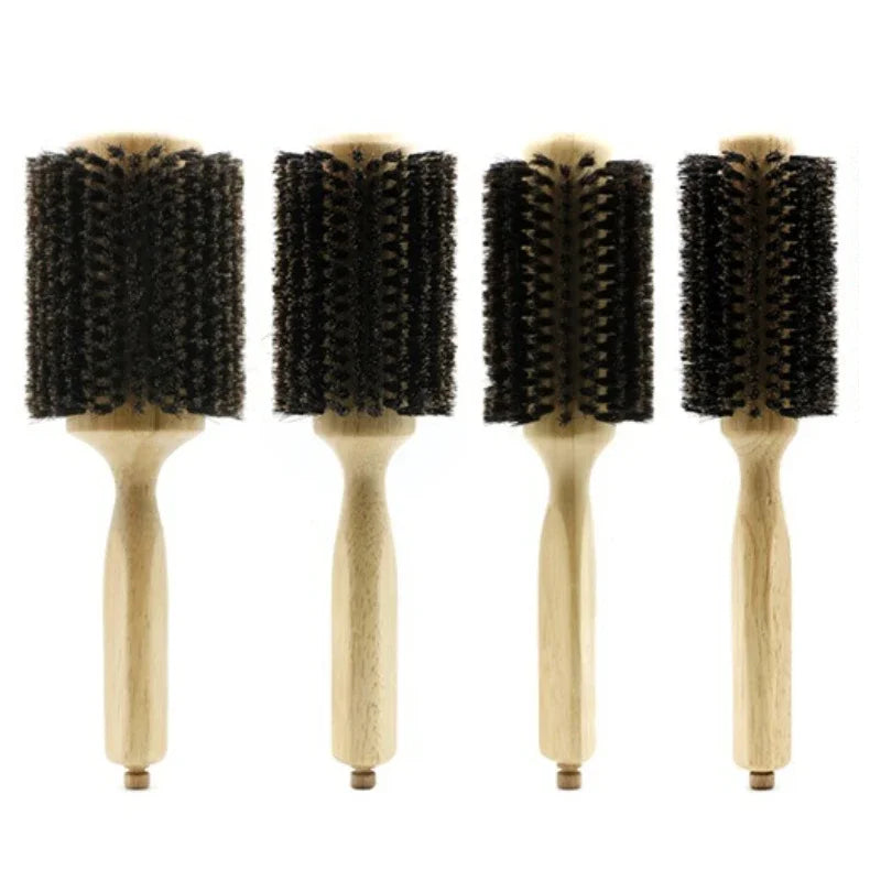 6 Sizes Wood Handle Boar Bristles Round Brush Removable Tail Professional Barber Salon Hairdressing Hair Brush Hair Round Comb