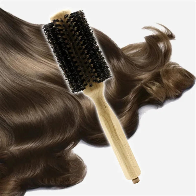 6 Sizes Wood Handle Boar Bristles Round Brush Removable Tail Professional Barber Salon Hairdressing Hair Brush Hair Round Comb